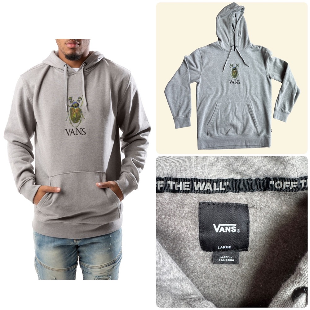 Vans Mens Scarab Beetle Embroidered Graphic Hoodie Large Heather Gray Skater